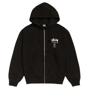 阿伦777 Stussy World Tour Zip FW25经典巡游加绒拉链卫衣连帽衫