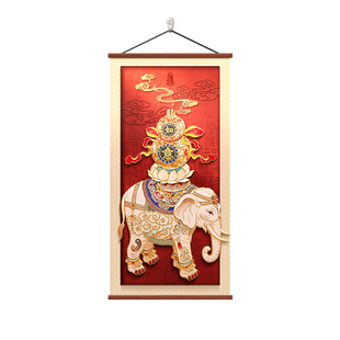新中式大象玄关装饰画喜庆红色入户正对门壁画葫芦百福图走廊挂画