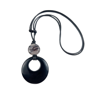 天然黑曜石琉璃长款吊坠项链新中式长款项链黑色长绳可调节毛衣链