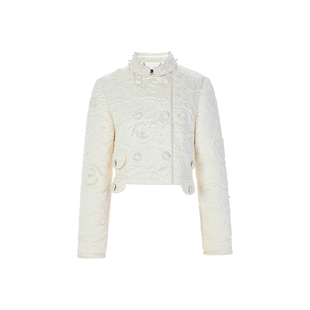 lefame拉飞姆冬季重工花卉玫瑰刺绣短款羽绒服