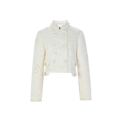 lefame拉飞姆冬季重工花卉玫瑰刺绣短款羽绒服