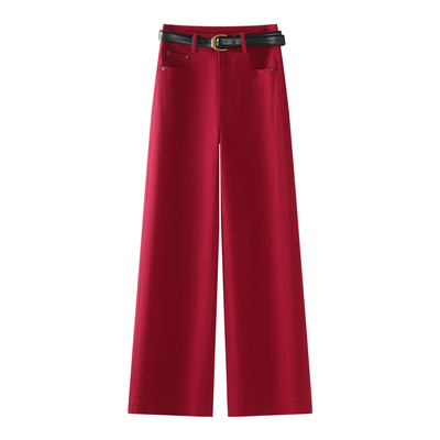 安哥拉红色2026年新款阔腿裤春秋