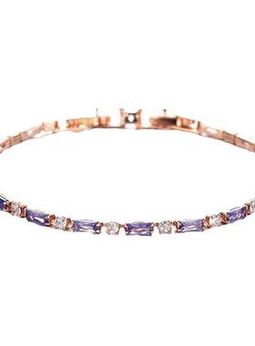 德国「 设计师」Mihmily天然紫罗兰水晶镶钻18K金手链女精致时尚