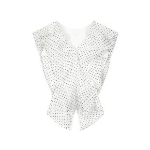 PaleBlueDot蓝点新中式黑白波点透纱丁达尔V领泡泡袖复古收腰上衣