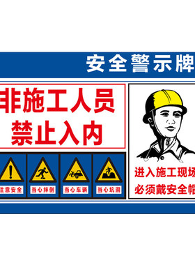 戴安全帽专业闲杂违者后果标识牌