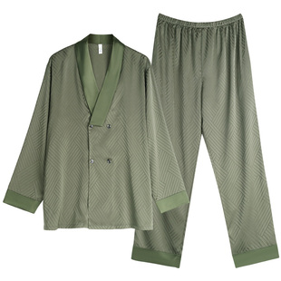 轩靓男士睡衣春秋季冰丝绸长袖法式慵懒风高级感仿真丝家居服套装