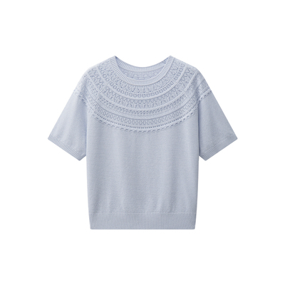 亚麻莱赛尔费尔岛镂空波西风短袖