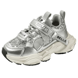 百丽童鞋舒适轻便老爹鞋女童闪钻运动鞋小女孩秋季时尚百搭跑步鞋