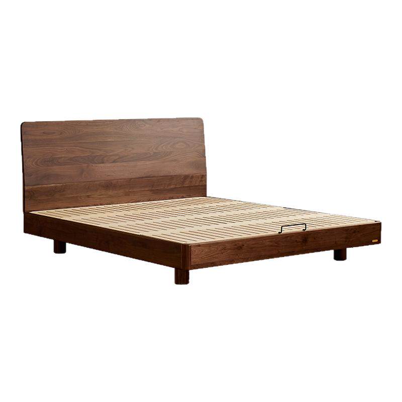 北美黑胡桃木全实木床现代简约双人床主卧黑标悬浮床小户型齐边床