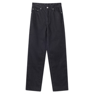 THESOONG/12.5安炭黑色水洗无弹直筒牛仔裤女植绒加厚保暖长裤