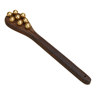 纯黄铜长柄按摩棒实木按摩敲打腰背部颈部腿部按摩全身通用按摩拍