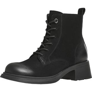 天美意复古工装靴大黄靴加绒马丁靴女鞋子厚底短靴皮靴冬新款