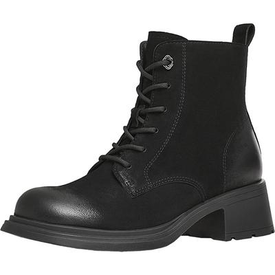 天美意复古工装靴大黄靴加绒马丁靴女鞋子厚底短靴皮靴冬新款