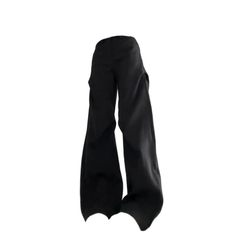 黑色设计感捏褶西装裤女秋季大码胖mm高腰显瘦休闲弧裤弯刀阔腿裤