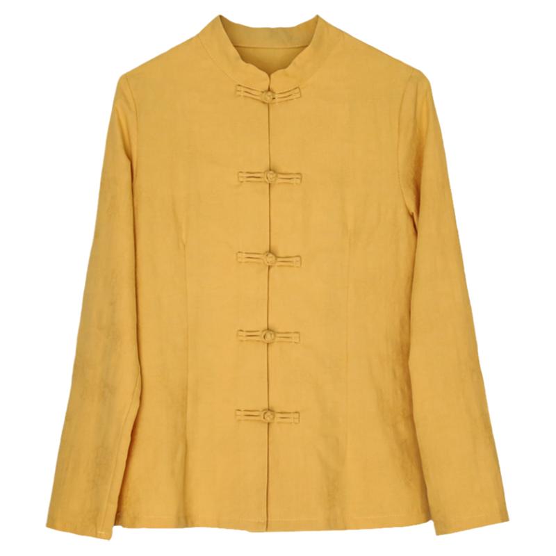 棉麻衬衫女秋季民族风中式唐装复古盘扣汉服开衫纯色上衣禅衣茶服