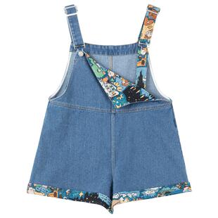 KEIKO 俏皮风提花拼接背带牛仔裤2026春季小个子复古减龄阔腿短裤