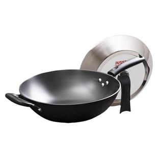 华邦黑旋风铁锅平底圆底铸铁锅无涂层传统家用炒菜燃气灶锅具30cm