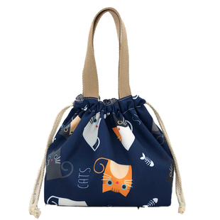 日式可爱便当袋手提包帆布饭盒袋子午餐带饭包包手提便当包抽绳袋