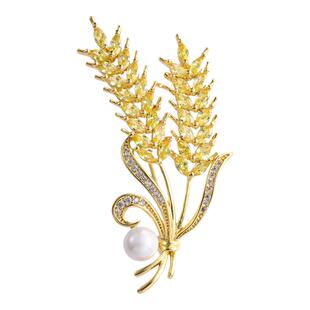 金色麦穗锆石胸针黄铜高档女西装外套胸花防走光毛衣开衫搭配饰