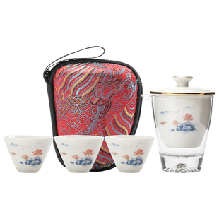 羊脂玉旅行茶具便携式小套装玻璃快客杯一壶三杯户外功夫泡茶装备