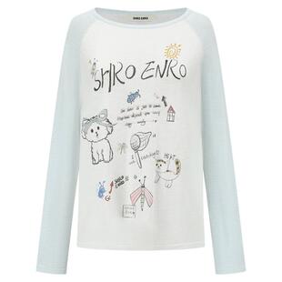 SHRO ENRO2026年春季新款俏皮软语风手绘涂鸦印花撞色针织衫上衣