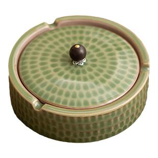 陶瓷烟灰缸带盖创意轻奢高级感防飞灰家用客厅办公室复古大号烟缸