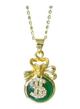 古法鎏金镶嵌天然冰种帝王绿玉髓福袋吊坠玛瑙项链配证书礼盒链子