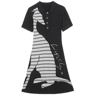 谜底针织连衣裙短袖女2025夏季新品复古文艺修身中长裙252MZ0886