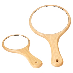 镜子手持化妆镜美容院专用原木手柄镜手拿用小镜子化妆便携手持镜