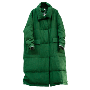 知笔墨绿色加厚白鹅绒羽绒服女冬装宽松长款厚实加大廓形羽绒外套