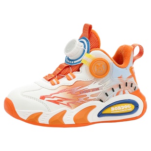 巴布豆男童加绒二棉运动鞋冬季保暖皮面防水高帮儿童户外篮球鞋