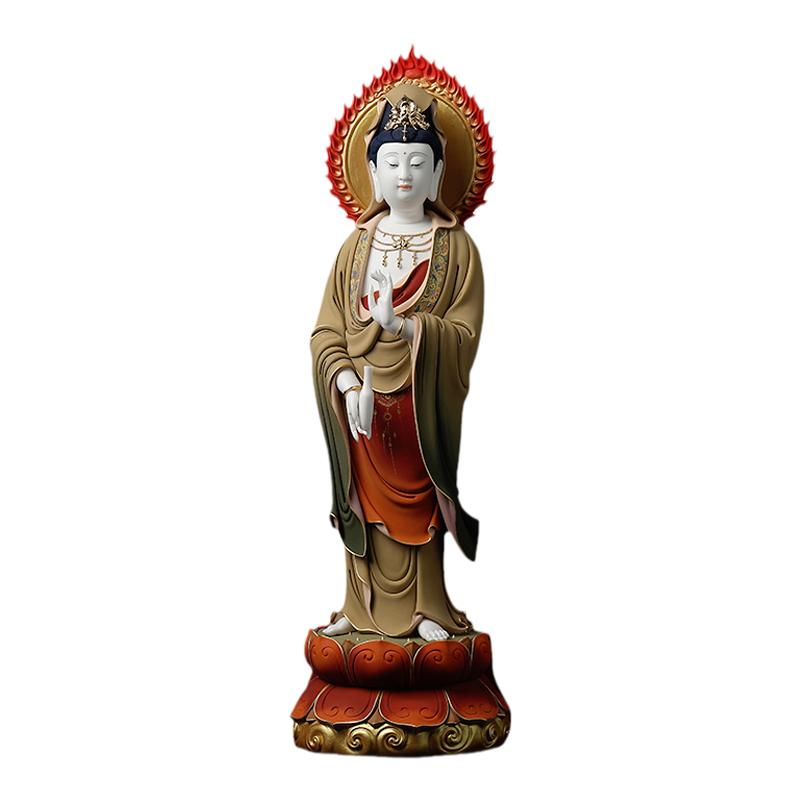 戴玉堂林建平陶瓷摆件《极彩佛光观音》佛像家用菩萨供奉家居饰品