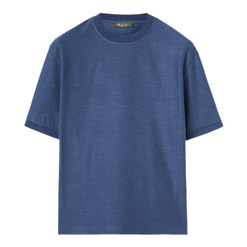 LoroPiana/诺悠翩雅男士T恤深蓝色棉亚麻真丝质感针织新款