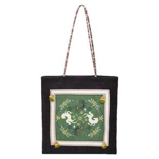 盐田织彩民族风生肖图案织锦包女单肩包百搭小众设计流苏国风包