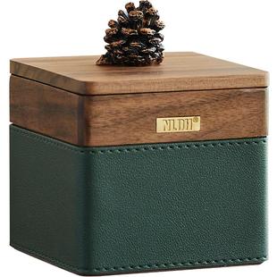 黑胡桃木棉签收纳盒化妆品化妆棉口红收纳防尘带盖实木桌面收纳盒