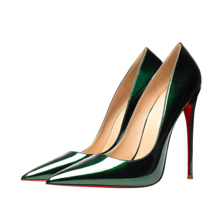 2025年春季网红新款12cm法式小高跟鞋女细跟性感婚鞋绿色尖头单鞋