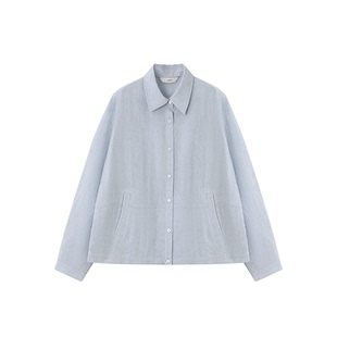 XWI欣未含亚麻MIU系轻薄外套女2026年春夏优雅松弛穿搭蓝色上衣
