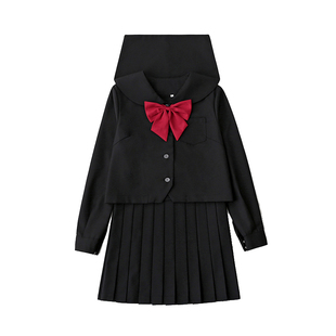 【花见森】现货 札幌襟黑无本 JK制服 基础款女水手服中间服套装