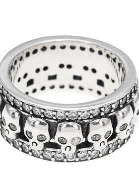 KING BABY三环水晶骷髅戒指925银摇滚嘻哈时尚潮流朋克风