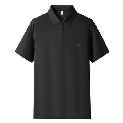 半拉链领短袖体恤男士加肥大码