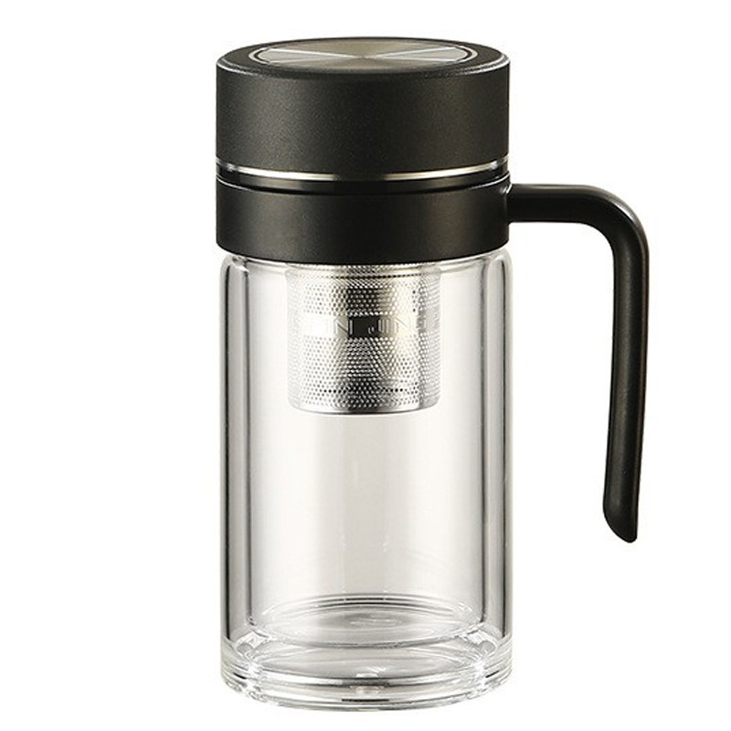 加厚玻璃茶水分离防漏密封杯