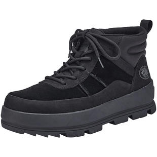 热风男鞋2025年冬季新款厚底增高雪地靴百搭黑色短靴子男款鞋子