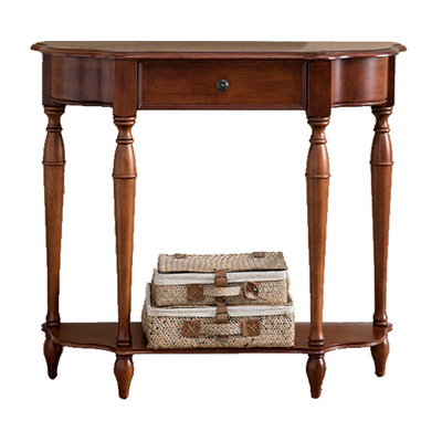 美式实木玄关桌台复古隔断柜