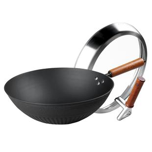 板和极钛铸铁锅32cm炒锅生铁锅老式无涂层不粘锅燃气灶电磁炉家用