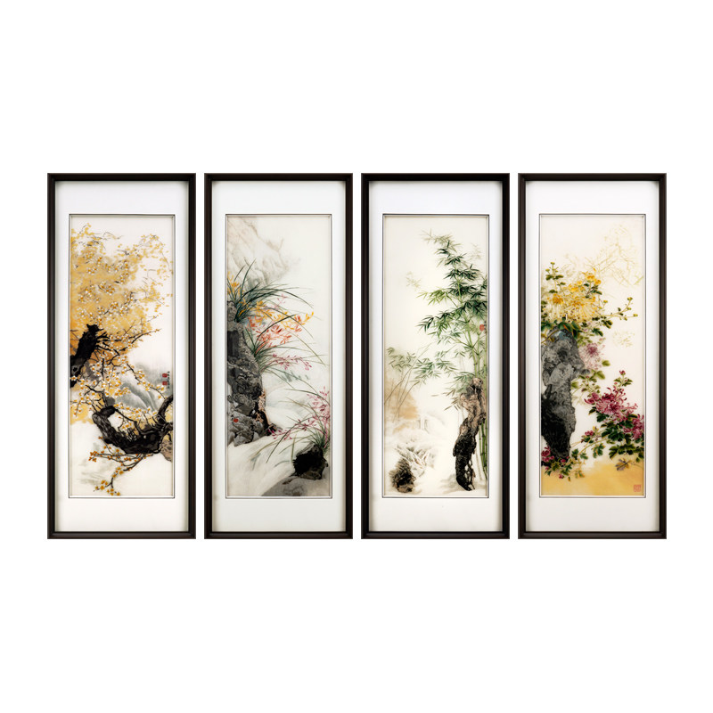 梅兰竹菊苏绣装饰画刺绣画