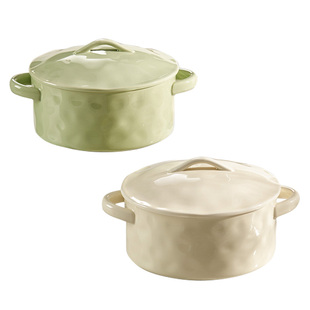 奶油风双耳汤碗家用2025新款陶瓷大汤盆带盖8寸特大号泡面碗大碗