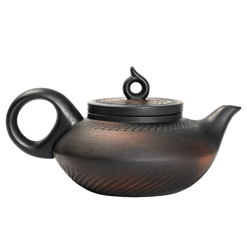 原矿紫陶茶壶名家手工浮雕家用紫砂壶功夫茶具套装大容量泡茶单壶