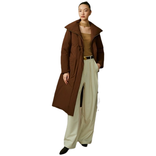 艾莱依国风羽绒服女爆款鹅绒长款收腰翻领时尚保暖新中式外套冬季