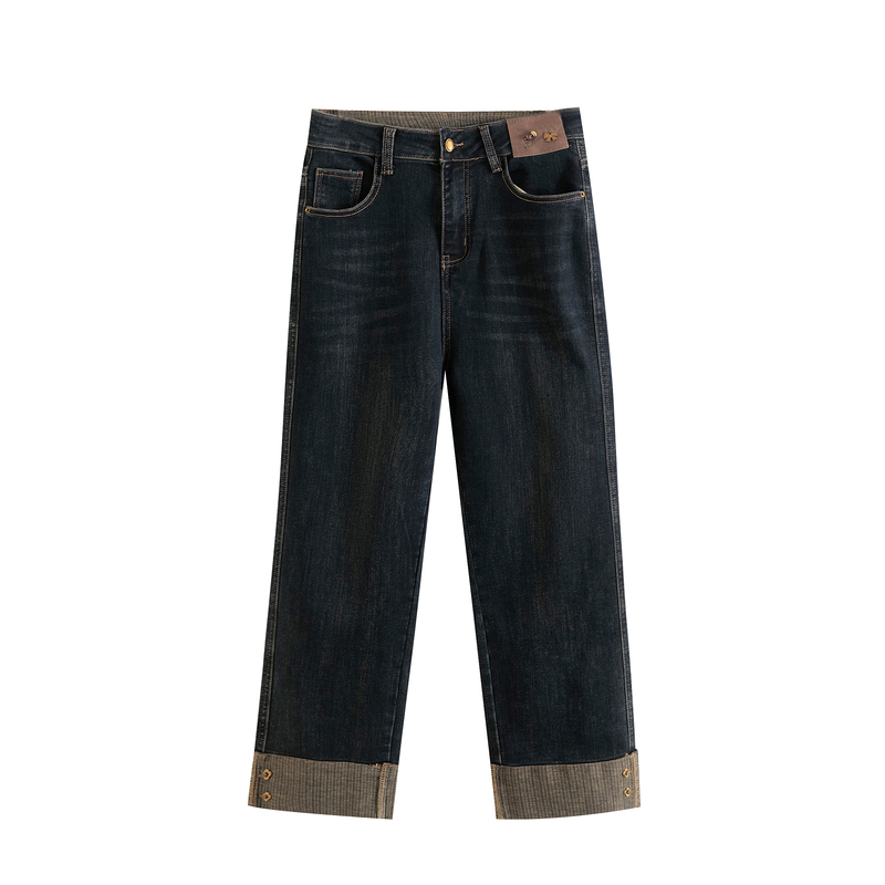 大码烟管裤女2025年秋装新款胖mm高腰显瘦爆款直筒牛仔裤九分裤子