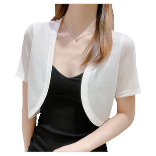 冰丝针织防晒开衫短袖女披肩夏季配裙子小坎肩短款罩衫吊带裙外搭